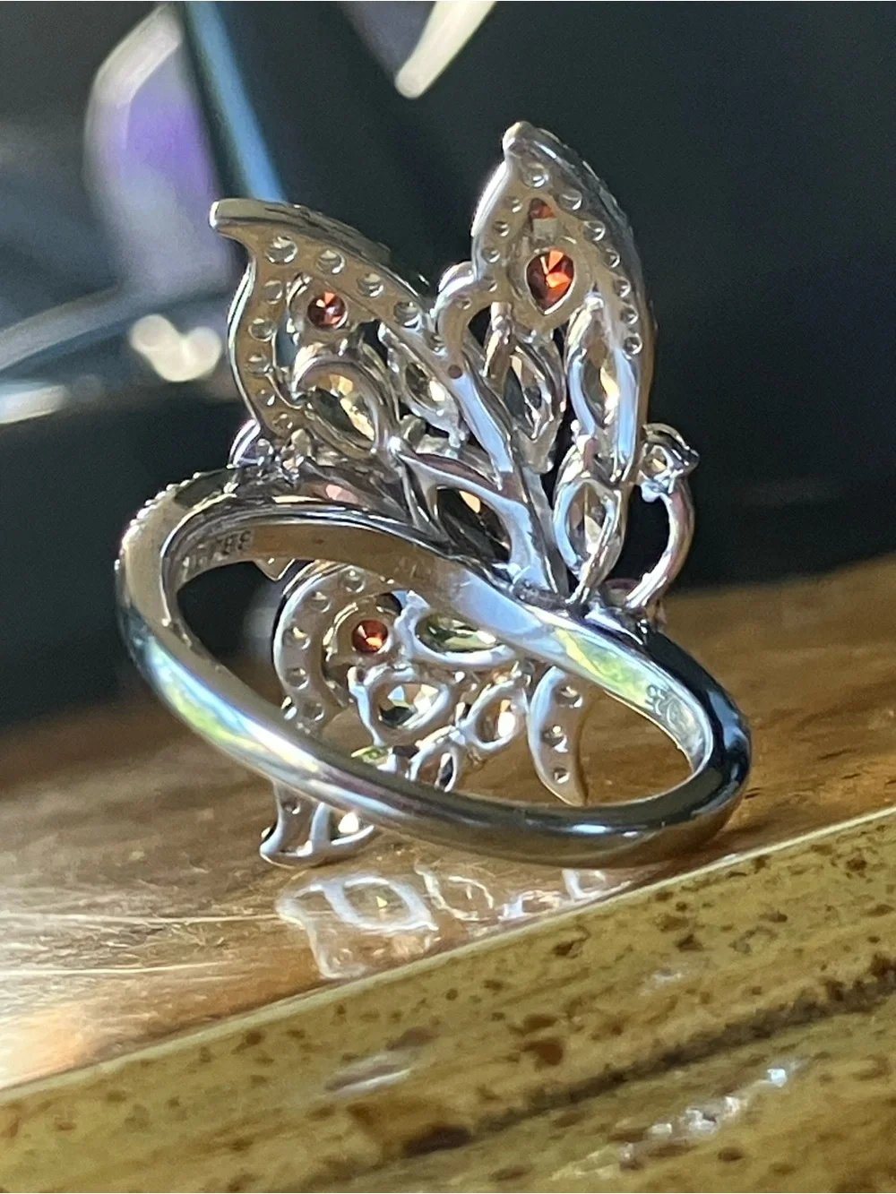 Natural Multi Gemstone Butterfly Ring Size 6.75